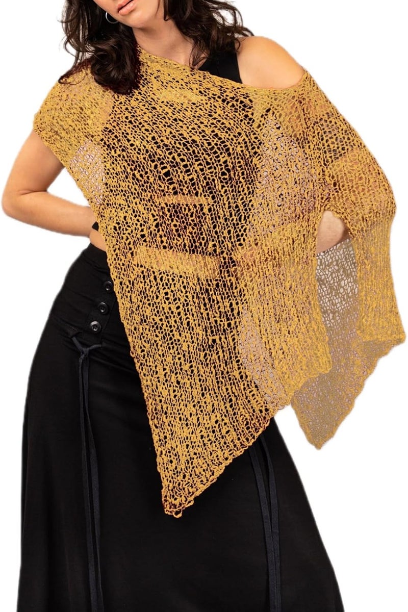 Argeousgor Women Sheer Poncho Top Lightweight Knit Crochet Shrug Bolero Mesh Batwing Sleeve Sweater Cover Up Beachwear - Image 1
